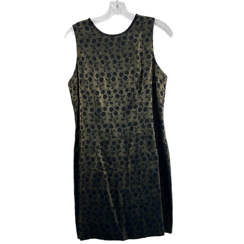 Vintage CDC Shimmer Black Gold Floral Beaded Sleeveless Sheath Dress Y2K SZ 12